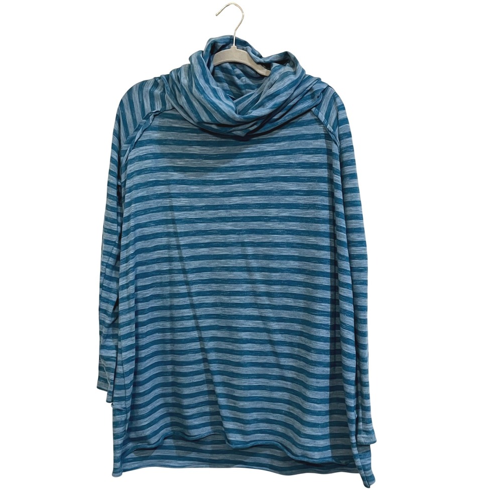 Westbound Womens XL Teal Blue Striped Cowl Neck Cotton Knit Top Long Sleeve